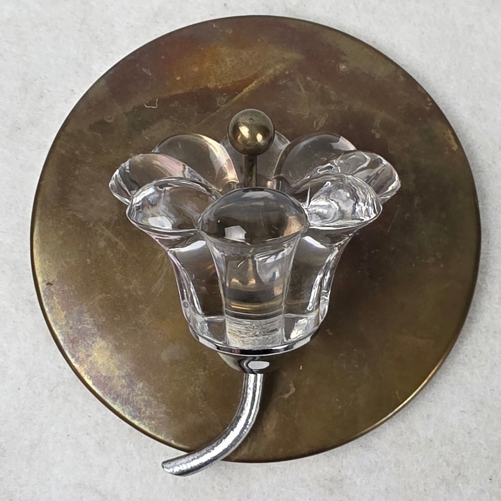 Vintage Glass Flower Wall Hook Brass Backplate Mid Century Modern Decor 4.5"